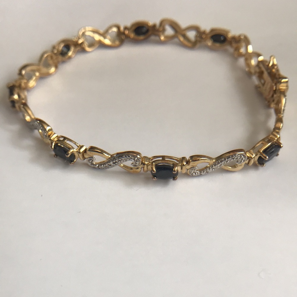 14K GF Sterling Natural Blue Sapphire, Diamond & Illusions Throughout Bracelet